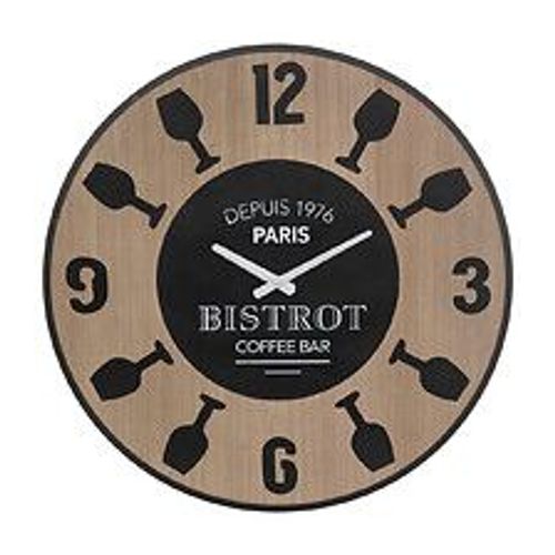 Pendule murale Bistrot en métal noir et bois D 57 cm