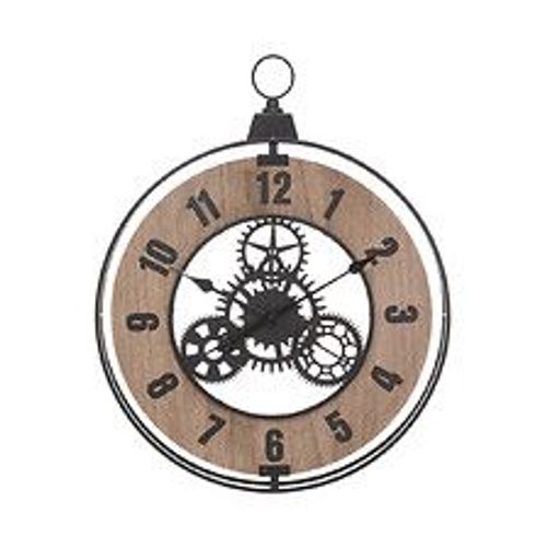 Pendule murale en Métal et Bois esprit Vintage 57 x 70 cm