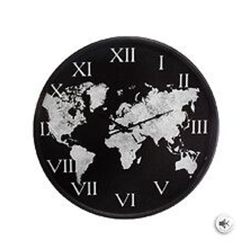 Pendule murale silencieuse Monde en Métal Noir et Blanc D 57 cm