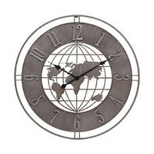 Pendule murale Monde en Métal Gris industriel D 68 cm