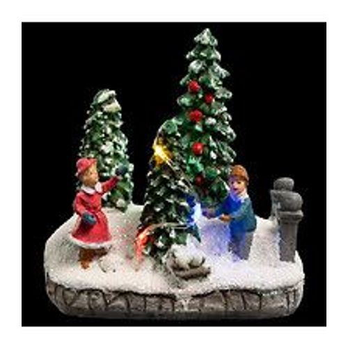 Village de Noël lumineux Scène de vie avec Personnages et sapins