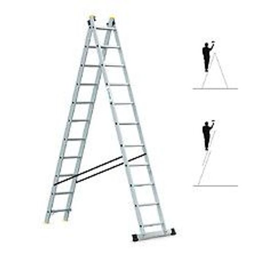 Echelle transformable 2 plans StablePro 2x11 marches aluminium extensible coulissante, 3 positions, hauteur travail max 5,78m, garantie 5 ans, Hostrom