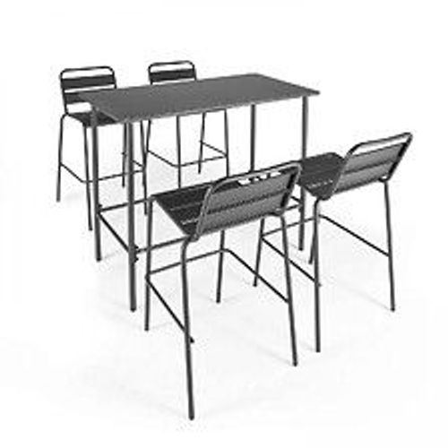 Ensemble Table Haute Et 4 Chaises De Bar En Métal Gris