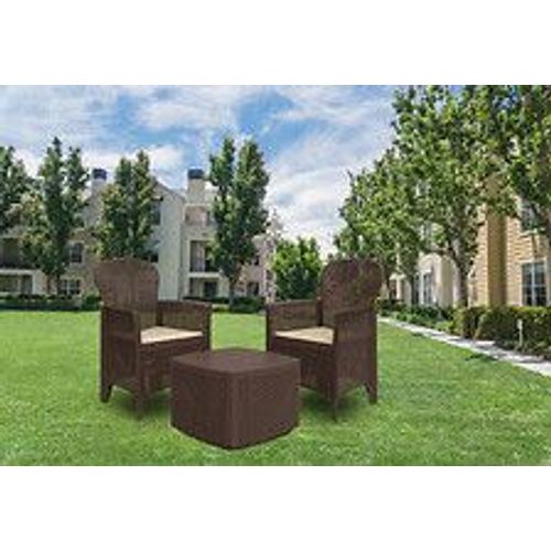 Ensemble De Jardin Avec Coussins, 2 Fauteuils Et 1 Table Conteneur D'extérieur, Made In Italy, Couleur Marron