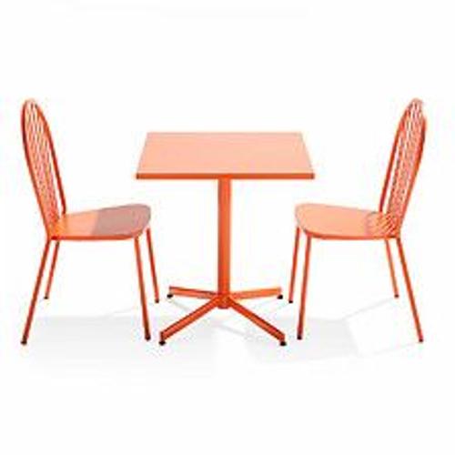 Ensemble Table Carrée De Jardin Et 2 Chaises Bistrot Orange