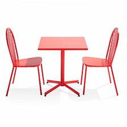 Ensemble Table Carrée De Jardin Et 2 Chaises Bistrot Rouge