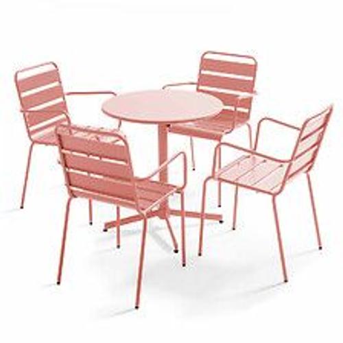 Ensemble Table De Jardin Et 4 Fauteuils Métal Argile