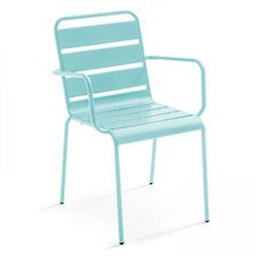 Ensemble Table De Jardin Et 8 Fauteuils En Métal Turquoise Et Gris