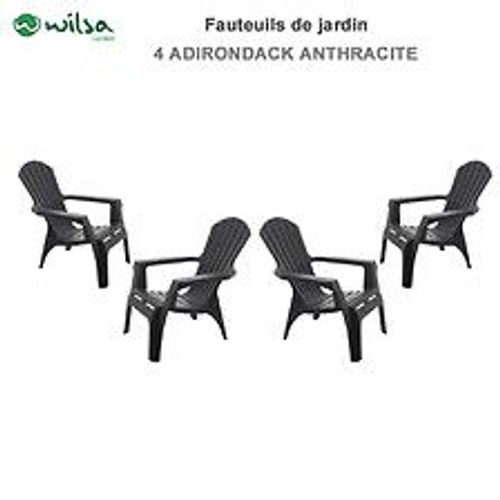 Fauteuil Adirondack Résine Polypropylène Wilsa Garden - Anthracite - 4 Fauteuils Adirondack