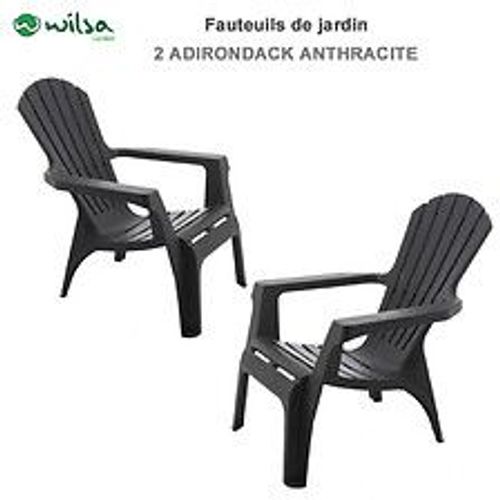 Fauteuil Adirondack Résine Polypropylène Wilsa Garden - Anthracite - 2 Fauteuils Adirondack