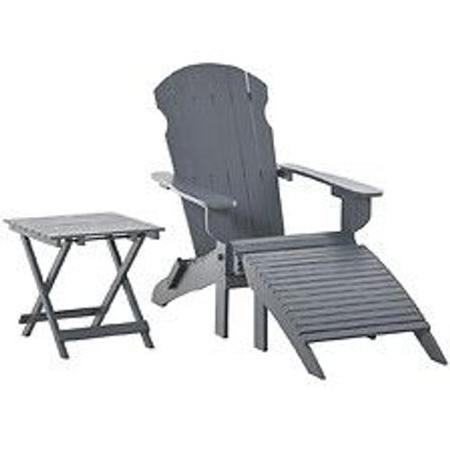 Fauteuil De Jardin Adirondack Pliable Avec Repose-Pied Et Table Basse Bois Sapin Traité Gris