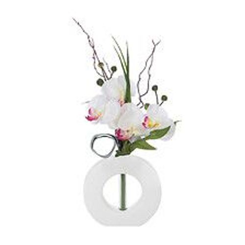 Composition florale artificielle Orchidées dans un vase blanc en céramique H 44 cm