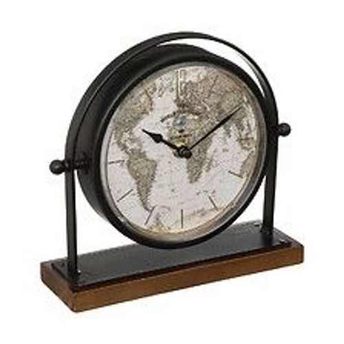 Horloge à poser Globe en métal Noir déco rétro H 20 cm