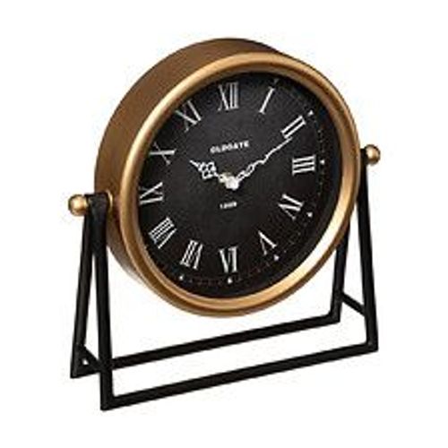 Horloge à poser en métal Noir et Doré 27 x 26 cm