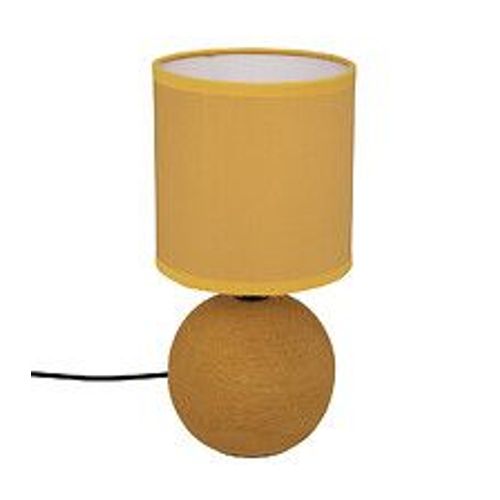 Lampe En Céramique Pied Boule Striée Jaune Ocre
