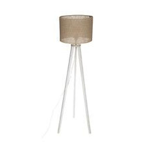 Lampadaire Trepied En Bois Blanchi Et Abat-Jour Beige Lin H 143 Cm