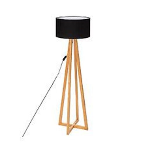 Lampadaire Pied En Bois Et Abat-Jour Noir H 141 Cm