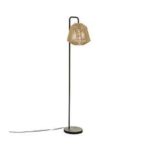 Lampadaire Pied En Métal Noir Et Abat-Jour Beige H 150 Cm