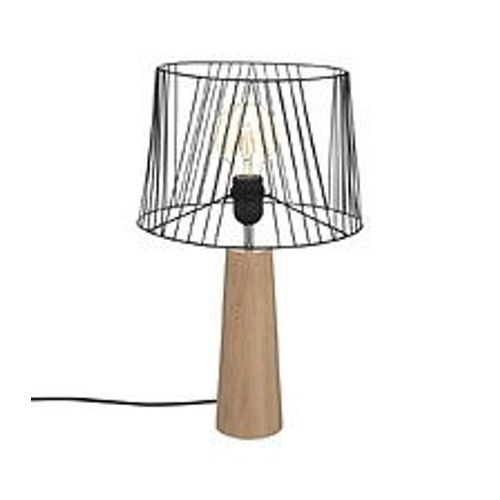 Lampe À Poser En Métal Filaire Noir Et Bois De Pin H 46 Cm