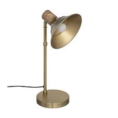 Lampe À Poser En Métal Doré Et Bois De Manguier H 45 Cm