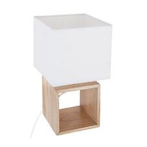 Lampe À Poser En Bois Et Abat-Jour Carré H 32 Cm