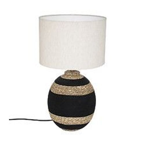 Lampe À Poser En Coton Noir Et Osier Tressé H 58 Cm