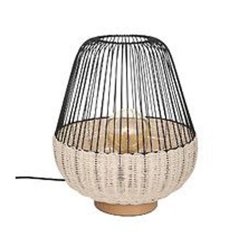 Lampe À  Poser En Rotin Et Métal Noir H 35.5 Cm