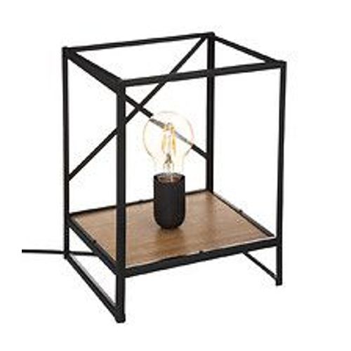 Lampe Déco En Métal Noir Et Bois D'acacia  H 26 Cm