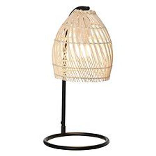 Lampe De Table Arquée - Lampe À Poser Style Néo-Rétro - Ø 20 X 41h Cm - Abat-Jour Rotin Naturel