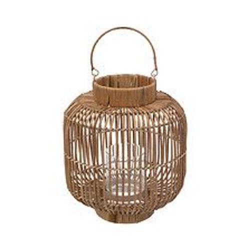 Lanterne En Rotin Et Métal Bougeoir En Verre D 25 X H 31 Cm