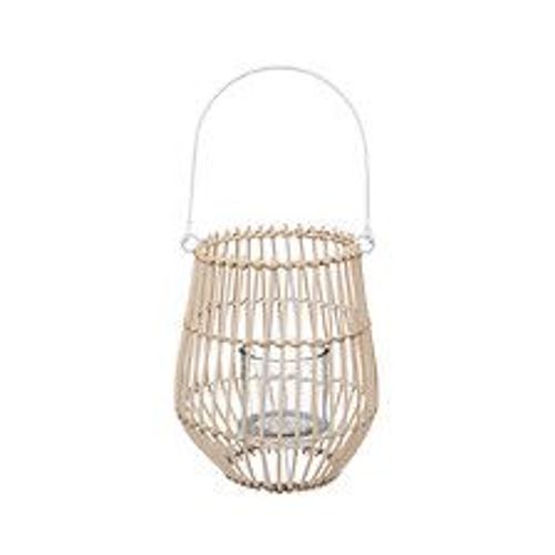 Lanterne En Rotin Et Métal Bougeoir En Verre D 18 X H 21,5 Cm