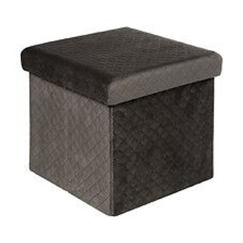 2 En 1 Pouf Et Coffre De Rangement En Velours Gris 31 X 31 Cm
