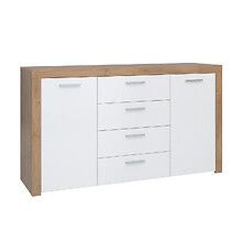 Buffet 2 Portes 4 Tiroirs Nora Blanc Et Bois