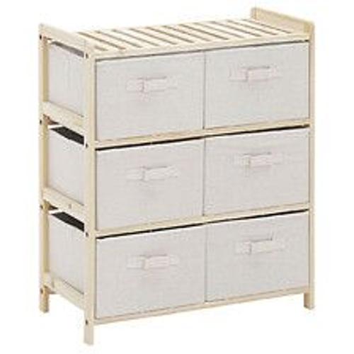 Commode 6 Tiroirs Tissu Polyester Beige Dim. 59l X 28l X 70h Cm Bois Sapin