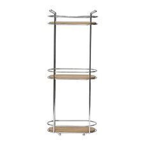 Étagère Ovale 3 Niveaux En Métal Chrome Et Bambou H 62.5 Cm