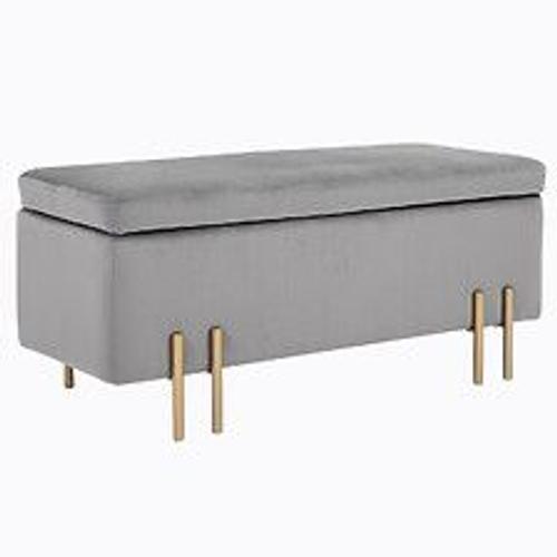 Homcom Grand Pouf Coffre De Rangement Design Contemporain- Banc Avec Espace De Rangement - Dim. 100l X 40l X 42h Cm - Velours Gris Clair Piètement Métal Doré