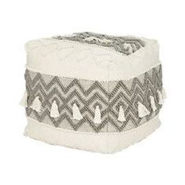 Pouf En Coton Gris Et Blanc Cassé  58 X 52 X 58 Cm