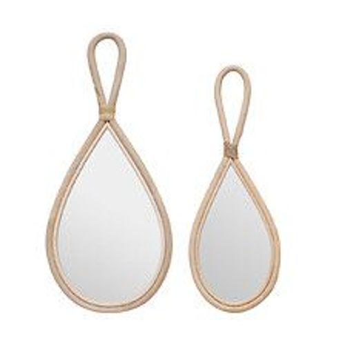 Lot de 2 Miroirs muraux forme Goutte en Rotin