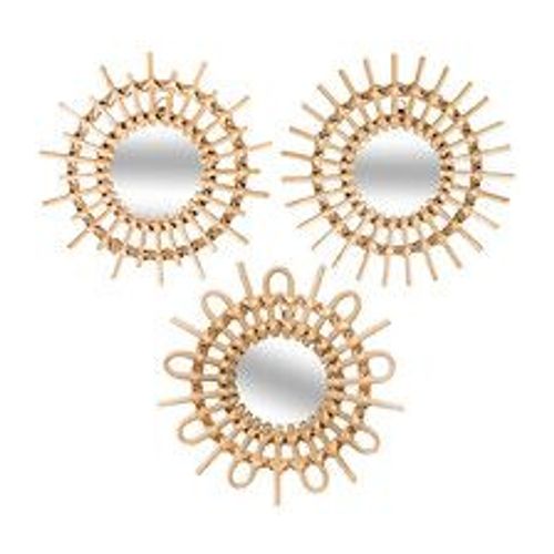 Lot de 3 Miroirs Soleil en Rotin  D 28 cm