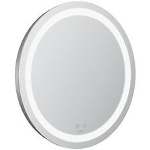 Miroir salle de bain lumineux LED 35 W - dim. Ø 60 x 4H cm - fonction anti-buée, interrupteur tactile, luminosité réglable - alu. verre