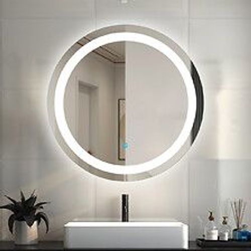 Aica Miroir De Salle De Bain Led Rond Anti-Buée Et Tactile Suspendu Vertical 60x60cm