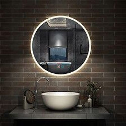 Aica Led Miroir De Salle De Bain Rond Bicolore Réglable Anti-Buée À Suspension Verticale Avec Interrupteur Tactile