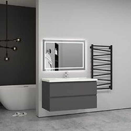 Aica Sanitaire 99(L)X44.5(P)X52(H)Cm Meuble Salle De Bain Anthracite Avec 2 Tiroirs À Une Fermeture Amortie Avec Une Vasque À Suspendre