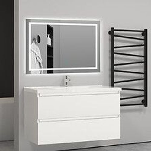 Aica Sanitaire 99(L)X44.5(P)X52(H)Cm Meuble Salle De Bain Blanc Avec 2 Tiroirs À Une Fermeture Amortie Avec Une Vasque À Suspendre
