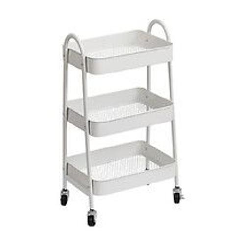 Desserte Roulante De Salle De Bain 3 Niveaux En Métal Blanc H 79 Cm