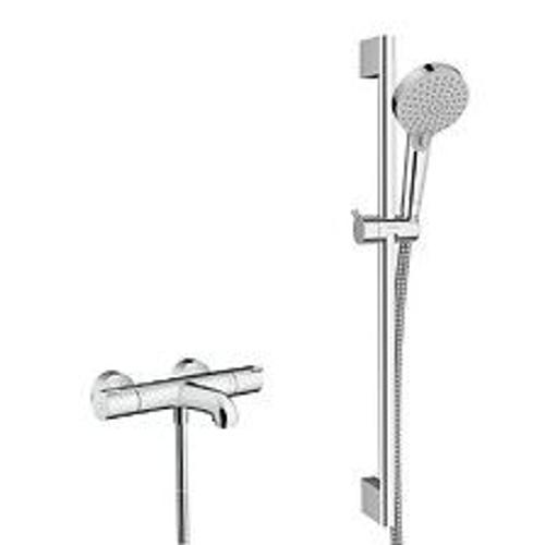 Ecostat Set Mitigeur thermostatique Bain/douche + Barre de douche Unica + Douchette 2 jets, Chrome