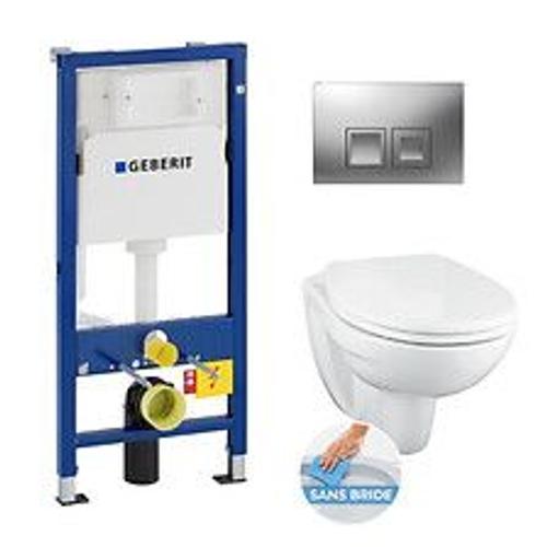 Geberit Pack bati support DuofixBasic + WC suspendu Porcher sans bride + plaque Geberit DELTA50 chrome mat