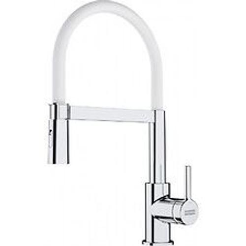 Franke Lina FC 6087.031 Mitigeur cuisine, 205 x 410 mm, semi-pro avec douchette extractible, Chrome/Blanc (115.0626.088)