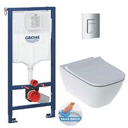 Grohe Pack WC Bâti-support Rapid SL+ Cuvette WC suspendu Geberit Smyle Square + Plaque de commande WC Skate Cosmopolitan