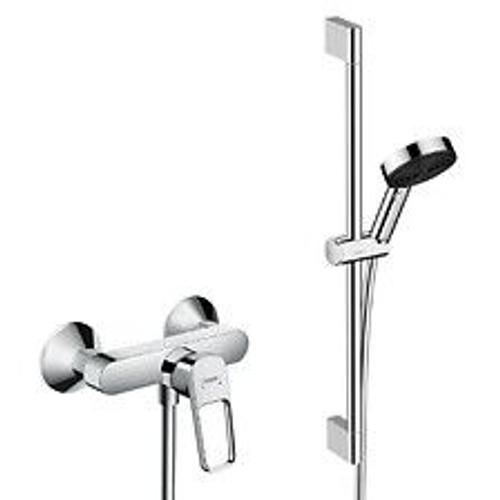 Hansgrohe Logis Loop Set Mitigeur de douche + Douchette à main XXL 105mm 3 jets, flexible de douche 160cm, barre de douche 65cm